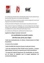 Appel intersyndical manifestation contre le génocide à Gaza samedi 4 octobre 15h Place Jean Jaurès